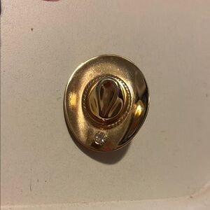Gold Cowboy Hat Brooch with Gemstone Accent